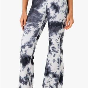 Blue and White YUNOGA Women's High Waist Flared Leggings